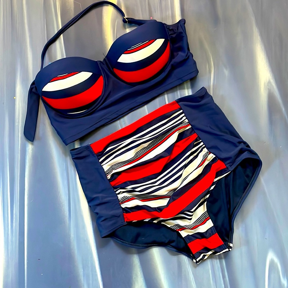 Red White & Blue high waisted bathing suit